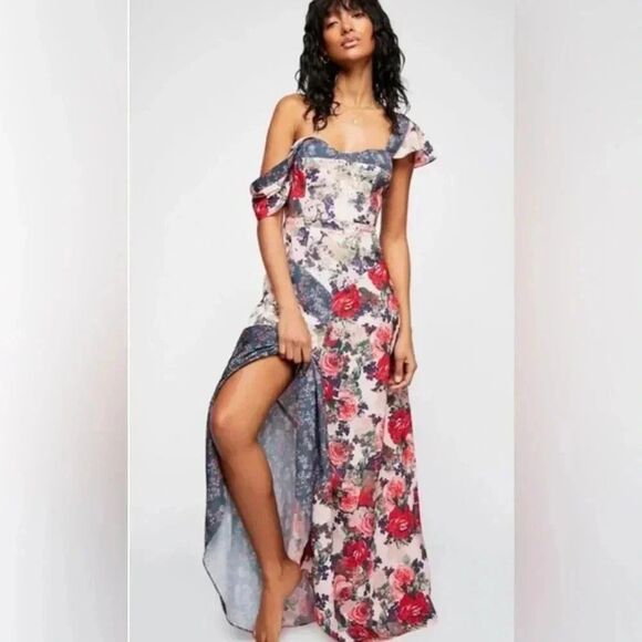 Free People La Fleur Floral Off-Shoulder Maxi Dress Size 6 - Picture 1 of 15